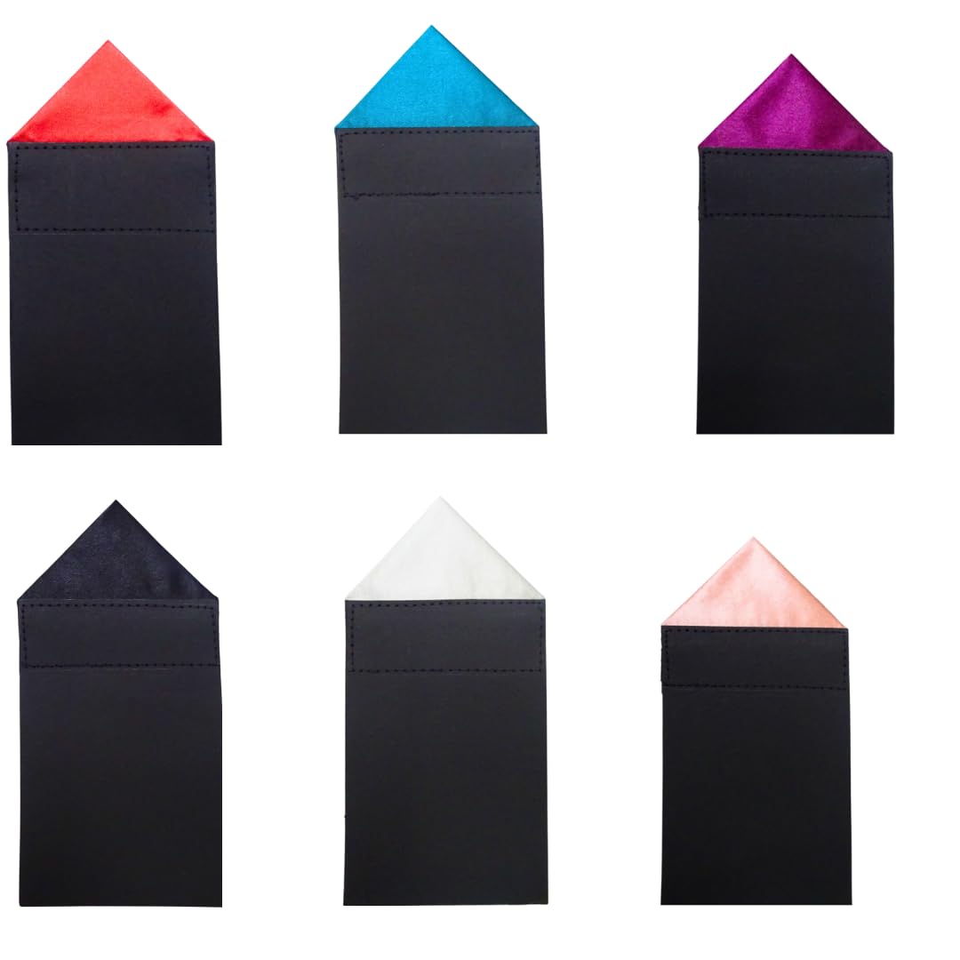 Men's Solid Color Pre Folded Pocket Square | Readymade Wedding Handkerchief for Suits, Blazers & Tuxedo (Pack of 6) (Triangle)-image-1