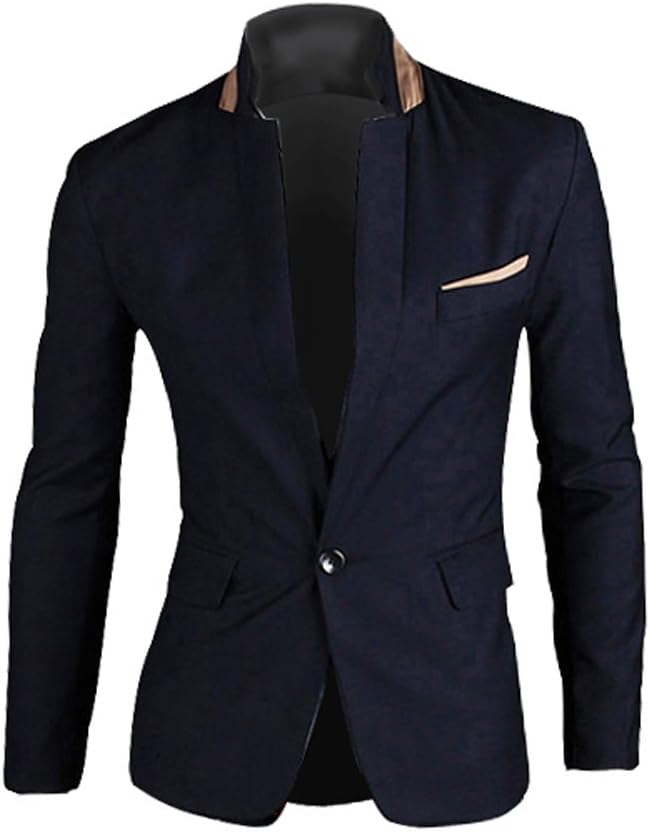 U2K2 Men's Slim Fit Formal Casual One Button Buckle Blazers Jackets Blazer Coats Shirts Tops Outerwear (XXL, Navy)