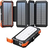 BLAVOR Solar Power Bank with 4 Foldable Solar Panels, 20000mAh External Battery Pack 18W Portable Fast Charging Phone Charger for Mobile Phone Tablet Outdoor Camping