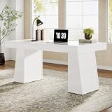 Tribesigns 55' Executive Desk, Wooden Office Desk with Double Pedestal, Modern Simple Computer Writing Table for Home Office, White