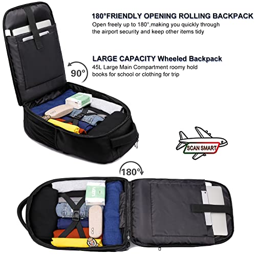 Rolling Backpack, Large Backpack with Wheels for Men Women, Fit 17 inch Laptop Wheeled Travel Backpack Rolling Laptop Bags Carry on Luggage Trolley Suitcase Business College Comput image 8