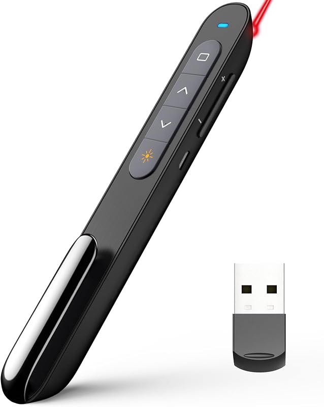 Clicker de presentación recargable N76 para presentaciones de PowerPoint | Control remoto de presentación con láser rojo, presentador inalámbrico de largo alcance, avance de diapositivas USB-A con Mac/Windows/Linux/Android