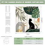 Boho Green douche rideau de chat noir plante botanique Palm feuille soleil rideaux de douche pour salle de bain Decor Baignoire léger poids lavable tissu polyester imperméable avec 12 Crochets 72 X 72 1 cm