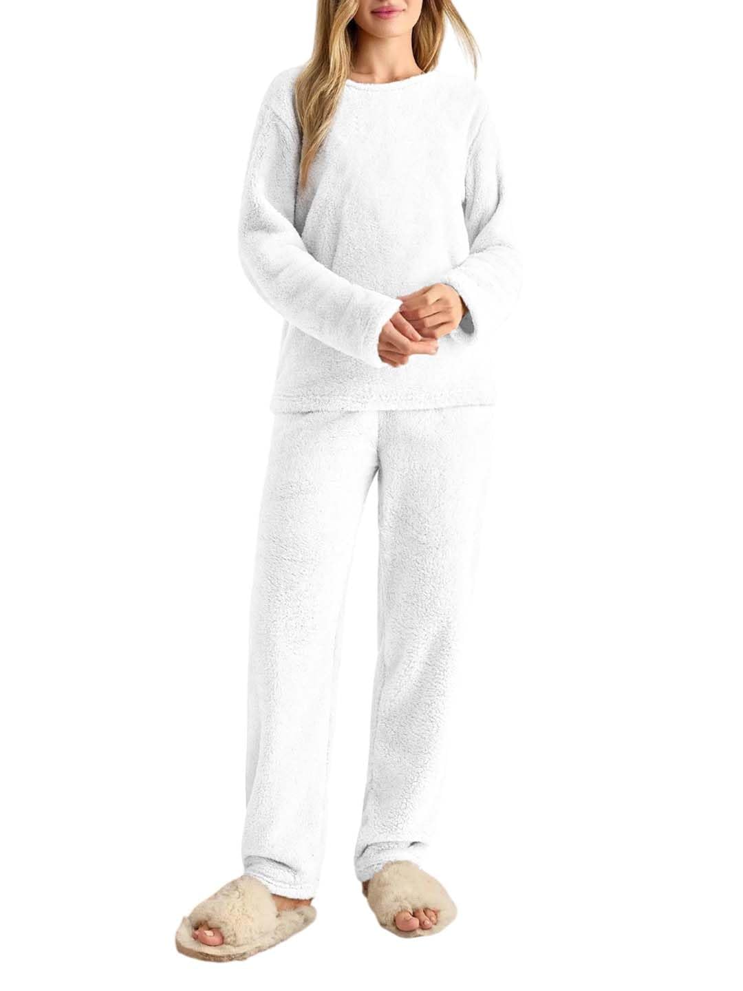 kotty Women's Fleece White Winter Cord Set | Cozy Track Suit with Sweatshirt & Pants | Perfect for Airport & Jogging Look-picture-24