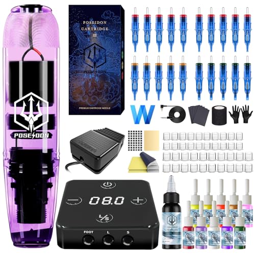 POSEIDON Tattoo Gun Kit with Rotary Pen and 20 Needles