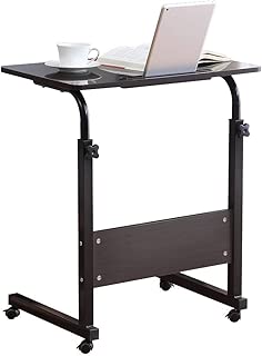 Computer Student Laptop Desk Height Adjustable Wooden Laptop Table Computer Standing Desk with Tablet iPad Slot Mobile Workstation with Wheels (Black) - coolthings.us