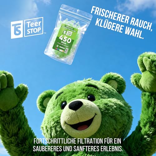 TS Teer Stop Premium Zigarettenfilter 8mm – 450 Stück, Mikrofilter Aufsatz für Fertig- & Selbstgedrehte Zigaretten, Wiederverwendbares Kunststoff-Mundstück für Standard-Zigaretten