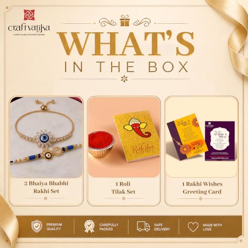 Image of CraftVatika Evil Eye Bracelet Rakhi Set for Brother Bhaiya Bhabhi Set of 2, Rakhis for Rakshabandhan, Hand Bracelet Rakhi for Bhabhi, Infinitive Evil Eye Rakhis for Men Brother with Best Wishes Card,Tilak set