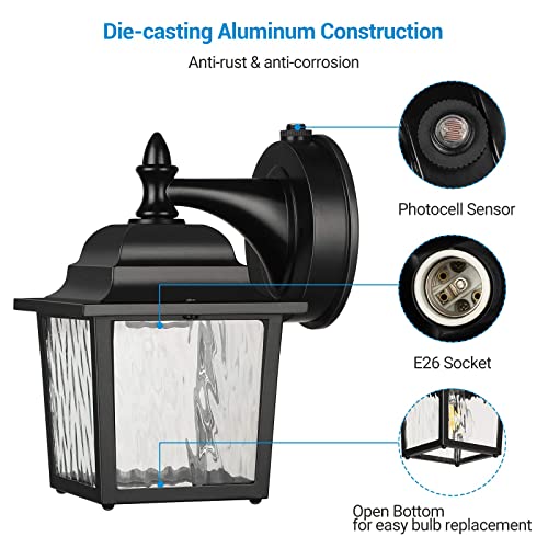 Dewenwils 2 Pack Dusk To Dawn Outdoor Wall Light Fixture, Wall Lantern Porch Light With Clear Water Ripple Glass Shade, Anti-Rust & Waterproof Outdoor Wall Sconce Lamp For Garage, Backyard #TOP4