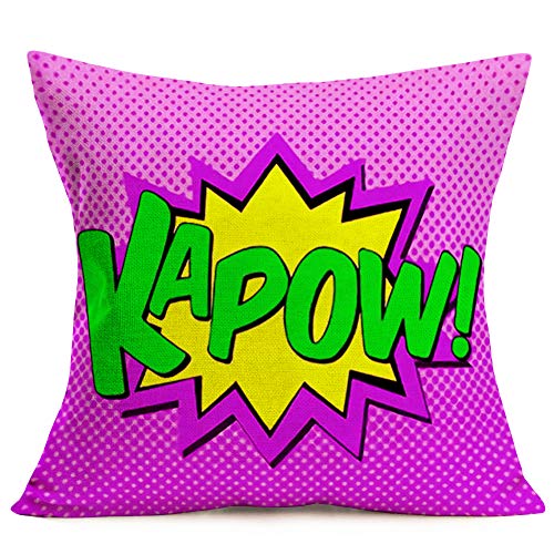 Asamour Pack Of 4 Comic Book Saying Words Pillow Covers Cotton Linen Exclamation Art Colorful Pattern Onomatopoeia Quotes Throw Pillow Case Decorative Cushion Cover 18’’X18’’ For Sofa Bedding #TOP1