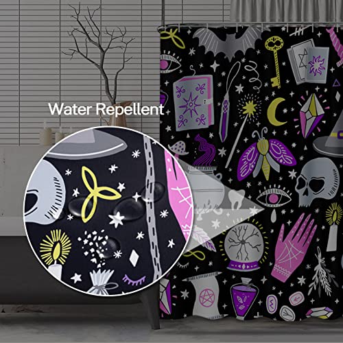 Emvency Halloween Shower Curtain Black Alchemy Magic Witch Witchcraft Bohemian Drawing Waterproof Polyester Fabric 72 X 72 Inches Set With Hooks #TOP2