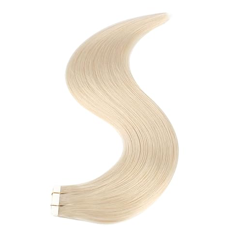 Miniatura 7 de Extensiones de cabello humano Remy liso con cinta adhesiva de 16 pulgadas, 20 unidades, 1.76 onzas, rubio platino 60