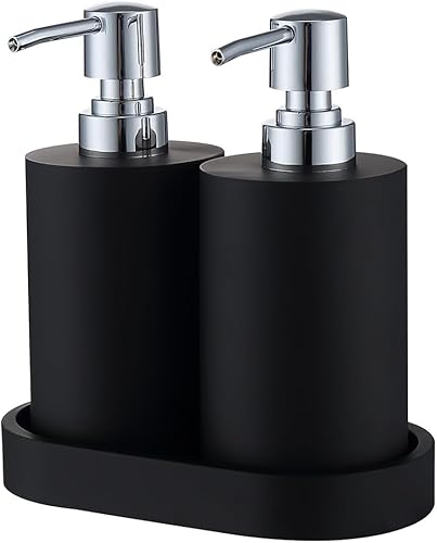 Miniatura 8 de Juego de dispensador de jabón de resina vintage, botellas negras con bombas plateadas, elegante dispensador de jabón de manos para baño y cocina,