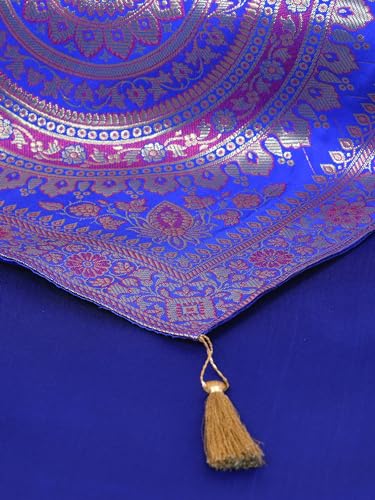 Image of Diwali Decor Brocade Jacquard Silk Table Runner Long Runner for Dinning & Centre Table Mandala Print 72 x 16 Inches (Royal Blue)