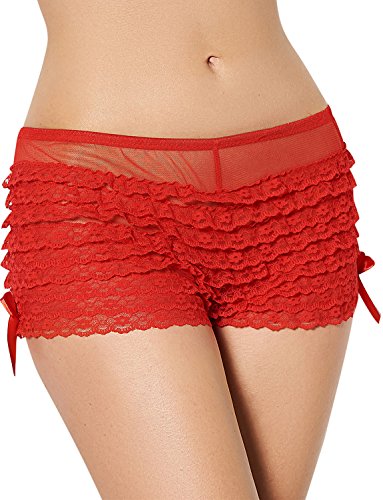 Yummy Bee Bragas Pantalone Culote Volantes Encaje Shorts Disfraz Talla Grande 34-54 (48, Rojo)