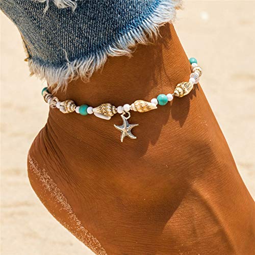 Preisvergleich Produktbild RUOXI Silber Fußkettchen Seestern Anhänger Fußkettchen Muschel Muschel Muschel Muschel Armband Strand Fuß Schmuck