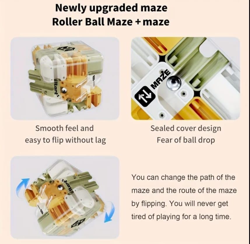 Image of Premium 3D Maze Puzzle Cube with Steel Ball - Transparent Brain Teaser Labyrinth Game, Handheld Skill & IQ Challenge Toy for Kids & Adults (Start-to-Finish Track)