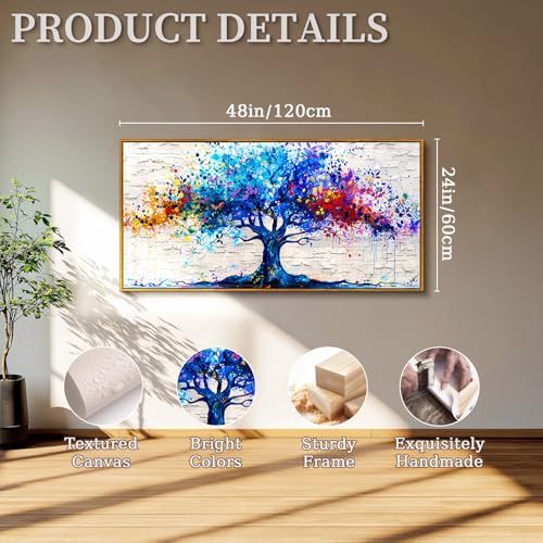 SERIMINO Tree of Life Framed Wall Art Prints, Colorful Tree Abstract Large Artwork, Nature Plant Canvas Art Wall Decor, Modern Graffiti Aesthetic Wall Pictures for Living Room Bedroom Office 24"X48"
