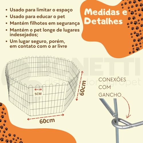 Cercadinho Pet Dobrável para Cachorros de Pequeno Porte - Cercado Móvel com 8 Módulos de Telas de 60