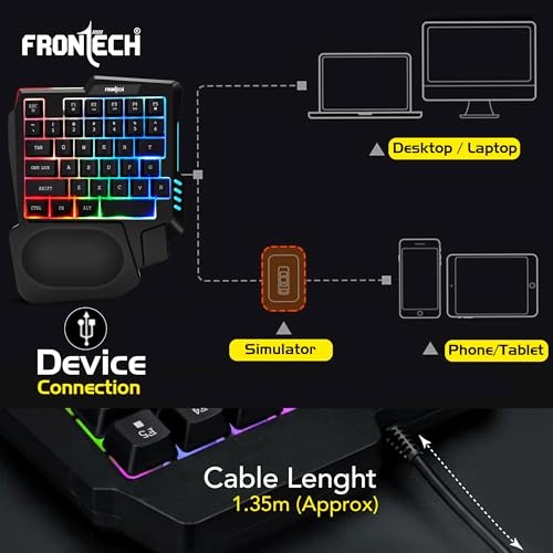 Image of FRONTECH KB-0008P Dragon Fox Rainbow Backlit Gaming Keyboard | 35 Anti-Ghosting & Mechanical Keys | USB Wired Compact Keyboard for PC & Laptop | Windows Compatible | Plug & Play