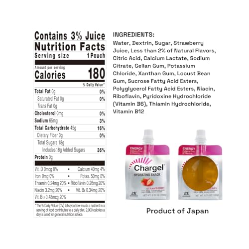 Image of Chargel Strawberry, Caffeine-Free Instant Energy Gel Running, Biking, Workout, Hiking Essentials for Women & Men, Gifts for Runners - Carbs Vitamins, Gluten Free - Pack of 6 Gels - 6.35oz Each