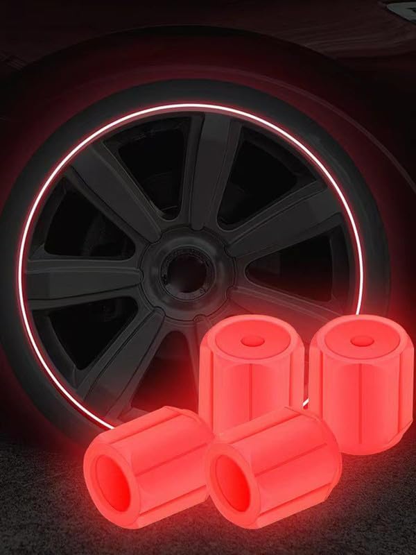 Mr Fix® | Red | Luminous Wheels Cap Tire Valve Stem, Glow Luminous at Night, Air Caps Cover Fluorescent, Illuminated Auto Car Wheel Valve Stem Caps Cover Set of 4 Compatible with Mahindra Marshal
