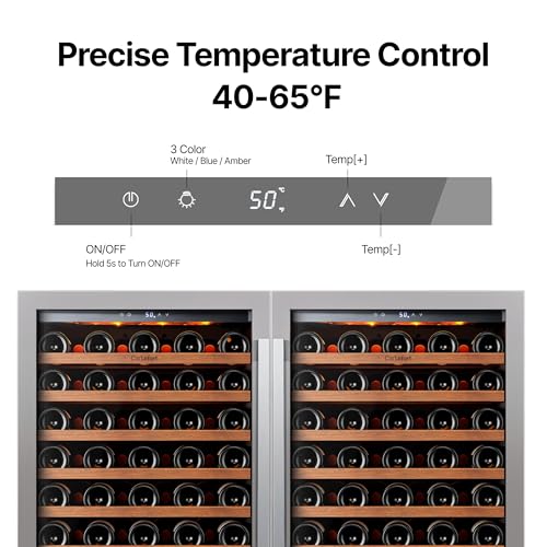 Image of Ca'Lefort 24 Inch Wine Fridge Bundle, 122 Bottles Large Capacity 40-65F Temp Control, Adjustable Shelves, Glass Door & 3-Color LED, Built-in or Freestanding for Home Bar Kitchen (2 Units)