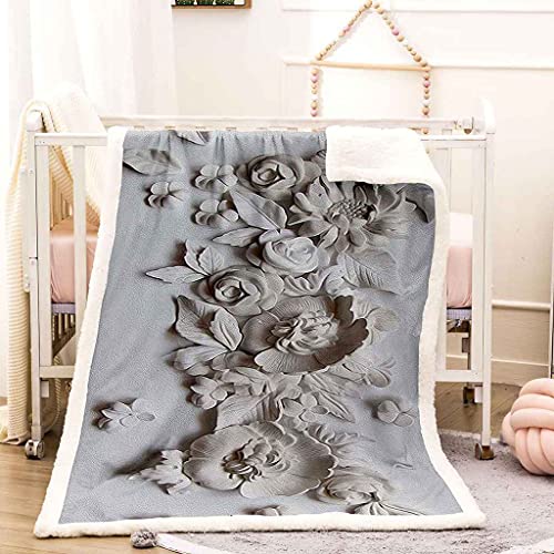 Couverture microfibre de qualité supérieure avec sculpture fleur 3D blanche - 3