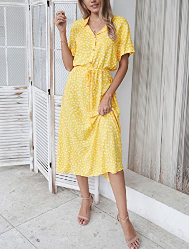 Image of Chouyatou Women's Summer Boho Polka Dot Print Ruffle High Waist Swing Midi Dress