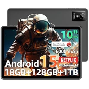 Tableta Android 15 de 10 pulgadas, 18GB RAM 128GB ROM 1TB Expand, procesador Octa-Core, 1280×800 IPS Widevine L1, WiFi 6, cámara dual de 8MP+5MP, BT5.4, 6000mAh, GPS, carga rápida tipo C