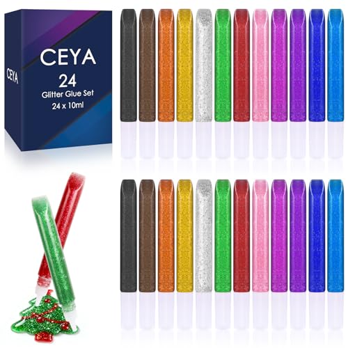 ceya - Ceya 24 Pack - Non-Toxic Washable Glitter Glue Stick Set, DIY Arts & Crafts Glitter Pens for Art Projects, Grad Caps Assorted Colors Glue Stick, Decorating Supplies