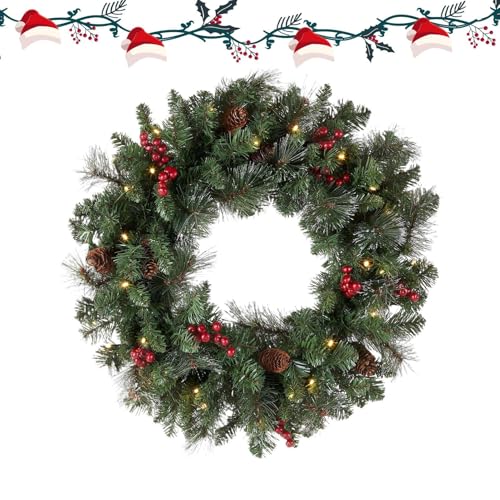 Mihauuke Beleuchteter Weihnachtskranz,45 cm Realistische Girlande,Mit...