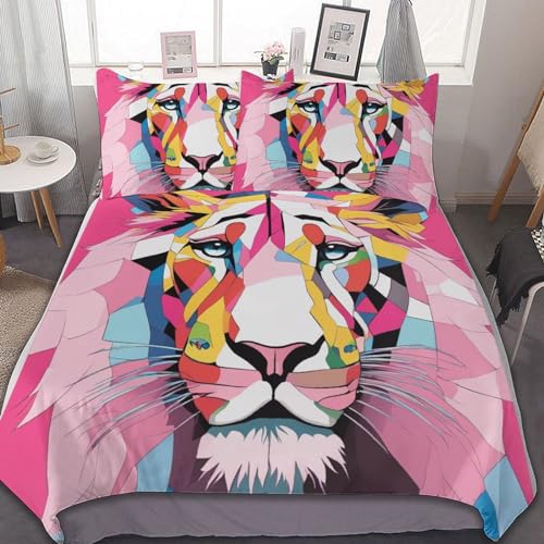 ZGDPBYF Jogo de cama para conjunto de capa de edredom geométrico animal leão, retrô, psicodélico, ge