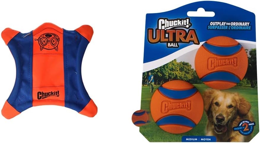 Chuckit! Flying Squirrel Dog Toy, Size Medium (9.5" Diameter) Ultra Ball Dog Toy, Medium (2.5 Inch Diameter) Pack of 2