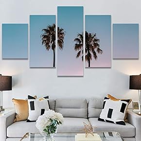 SIGNWIN 5 Panel Canvas Wall Art Palm Tree...