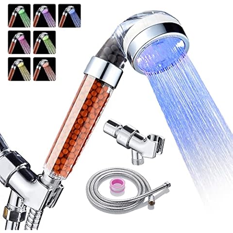 Cobbe Led Shower Head Set With Light,Handheld Showerhead with Hose and Base for Dry Skin&Hair,High Pressure Shower Heads With Filters-7 Colors Change Cyclically Cover