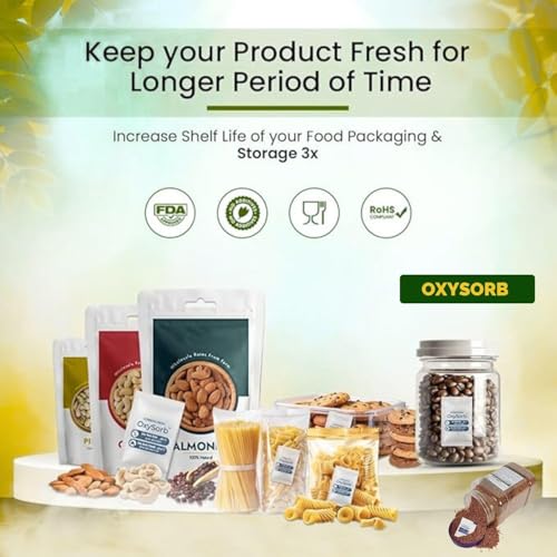 Image of OXYSORB Oxygen Absorbers for Longer Shelflife and Freshness of Food (Pack of 50) Works in Mylar Bags, Mason Jars, and Vacuum Bags for Bulk Packaging with indicator and vacuum packed. (20CC)