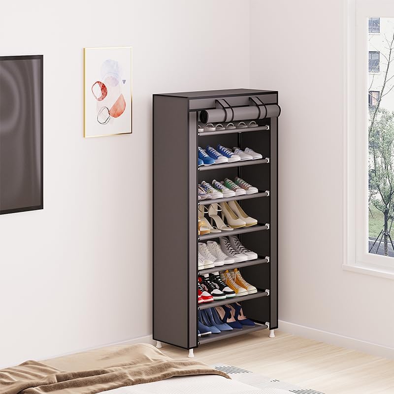 Miniatura 7 de Calmootey Organizador de zapatos de 7 niveles, estante portátil para zapatos con cubierta de tela no tejida para armario, pasillo, dormitorio,