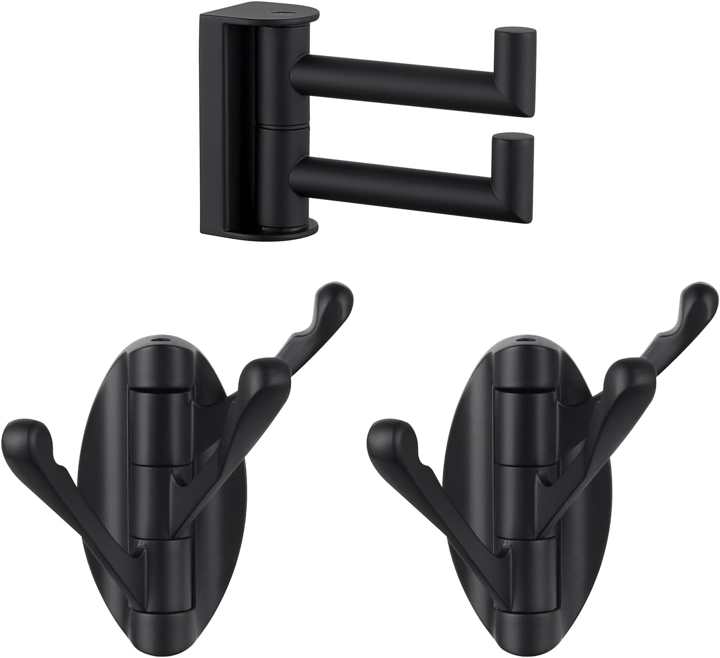 Angle Simple Double Swivel Robe Hook Bundle with 2 Pack Triple Robe Hook (Matte Black)