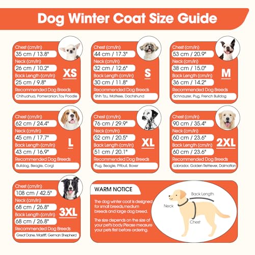 Image of BRKURLEG Dog Winter Jackets for Large Dogs, Dog Coat with Harness Built in, Dogs Snowsuits with Zipper, Waterproof Windproof Pet Puffer Jacket Fleece Vest for Labrador, Dalmatian, Orange XXL