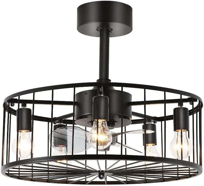 Luz de techo de techo de granja de 20 pulgadas con ventiladores Luz de techo industrial sin aspas enjaulada negra con control remoto