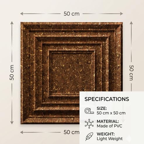 Image of Kayra Decor 3D PVC Wall Panels for Bedroom & Living Room | Accent Design | Metallic Bronze Color | 19.7 x 19.7 Inch | Pack of 12 | 32.28 Sq Ft