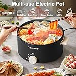 TOPWIT Hot Pot Electric, 4L Electric Pot with Non-Stick Coating, Dual Power Electric Cooker for Deep Frying, Steak, Pasta, Multi-Functional Large Capaity Shabu Shabu Pot for Party, Dark Black - Image 3