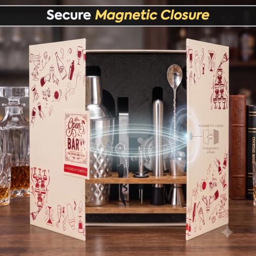 Image of O' Holic by Perch Cocktail Shaker Gift Set|10-Piece Stainless Steel Bartender Kit with Mango Wooden Stand|Accessories for Home Bar|Gift Box for Winters, Birthday, Wedding,Anniversary,Christmas |Silver