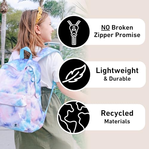 Image of Fenrici Tie Dye Backpack for Girls, Teens, Girls' Backpack for School, Kids' Bookbags with Padded Laptop Compartment, Tie Dye, Pink, Pastel, 17 Inch