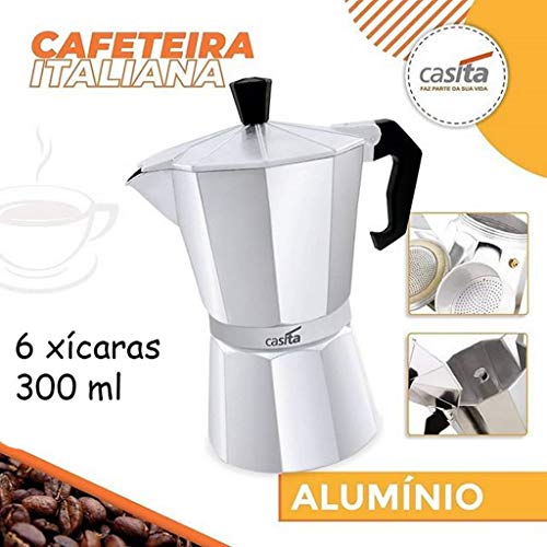 Cafeteira Italiana Moka Café Expresso Capacidade Para 6 Xícaras Bule 300ml Pequena Alumínio Casita V