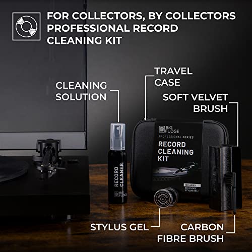 Big Fudge Professional Series Vinyl Record Cleaning Kit - 5-In-1- Includes Velvet Vinyl Cleaner Brush, Cleaning Fluid, Stylus Gel, Brush For Velvet, Padded Storage Case #TOP1