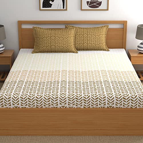 Image of Home Ecstasy 100% Cotton King Fitted Bedsheet with 2 Pillow Covers - (Size 72 x 78 inches, 140 TC, Colour - Brown)