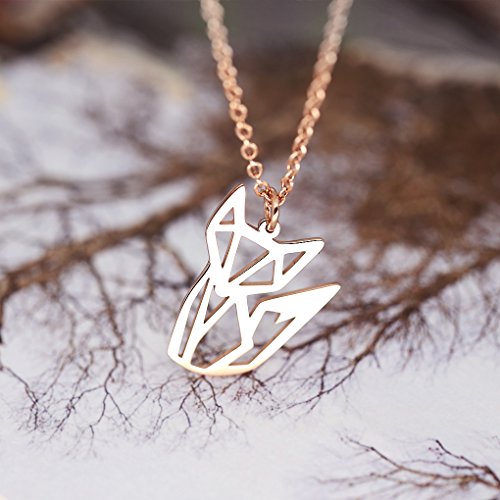 Geometric Fox Pendant Necklace, Rose Gold Plated, Modern Origami Style Animal Design, Minimalist Chain Jewelry2