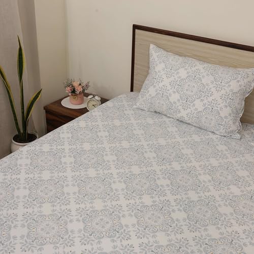 Image of Cottington Lane Microfiber 144 TC Printed Bedsheet for King Bed with 2 Pillow Covers for Summer Breathable Soft Wrinklefree Soft Touch & Skin Friendly,102x108 Inches, Paisley Charm
